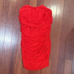 Rouched Strapless Red Mini Dress